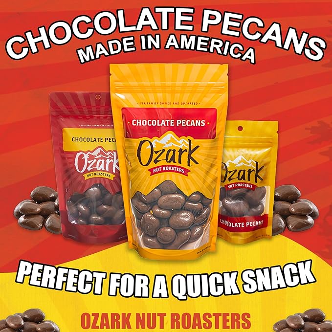 OZARK NUT ROASTERS Chocolate-Covered Pecans Chocolate Flavored Savory Snacks World-Class Gourmet Candied Nuts Resealable Pack of 2 (14 oz)