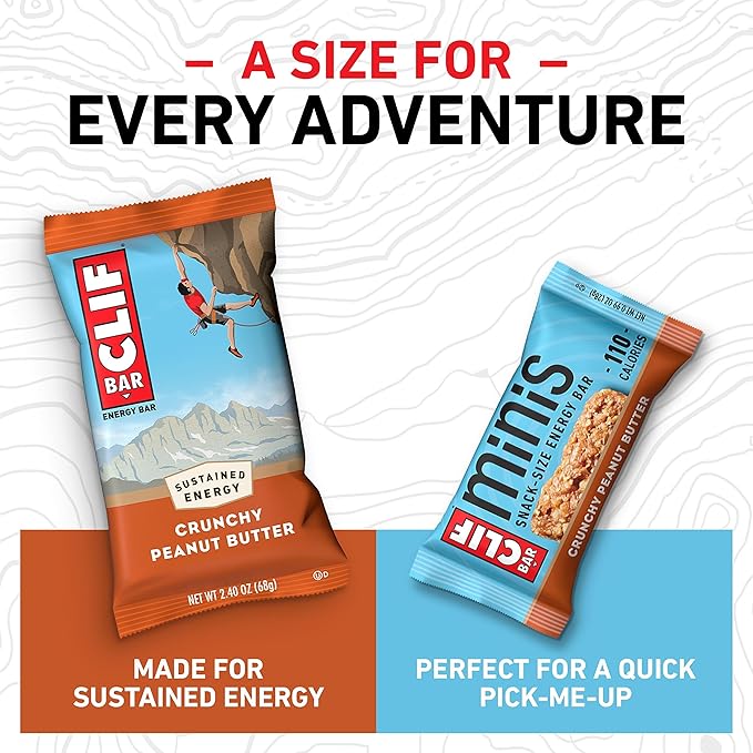 CLIF BAR - Crunchy Peanut Butter - Full Size and Mini Energy Bars - Made with Organic Oats - Non-GMO - Plant Based - 2.4 oz. and 0.99 oz. (20 Count)