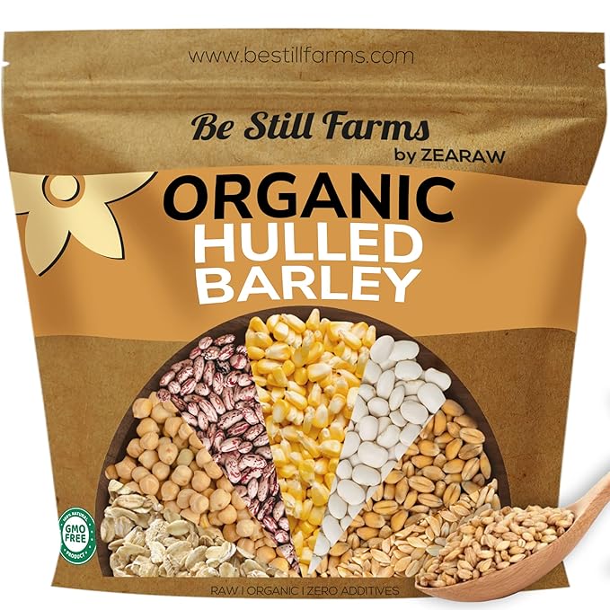 Be Still Farms Organic Hulled Barley Grain (4.8lb) - Whole Barley Groat Seed Bulk - Great for Soup Flour Cereal Home Brewing Grinding - High in Fiber | USDA Certified | Vegan | Non-GMO