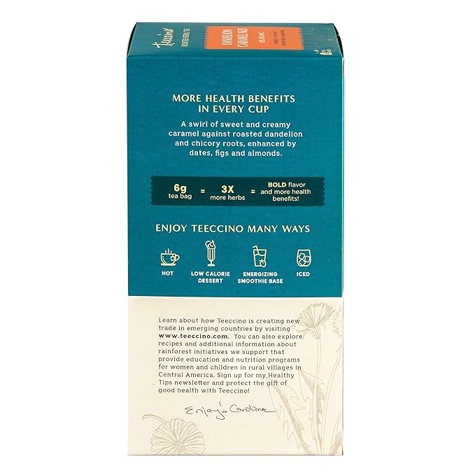 Teeccino Dandelion Caramel Nut Tea - Caffeine Free Roasted Herbal Tea with Prebiotics 3x More Herbs than Regular Tea Bags Gluten Free - 25 Tea Bags (Pack of 3)