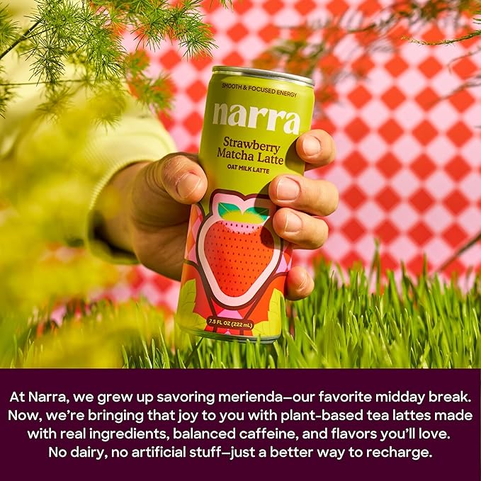 Narra Oat Milk Tea Latte (12 Pack) - Strawberry Matcha Latte Organic Ceremonial Grade Matcha Smooth Balanced Energy from Tea (50–60mg Caffeine + L-Theanine) MCT Oil Dairy Free No Refined Sugar
