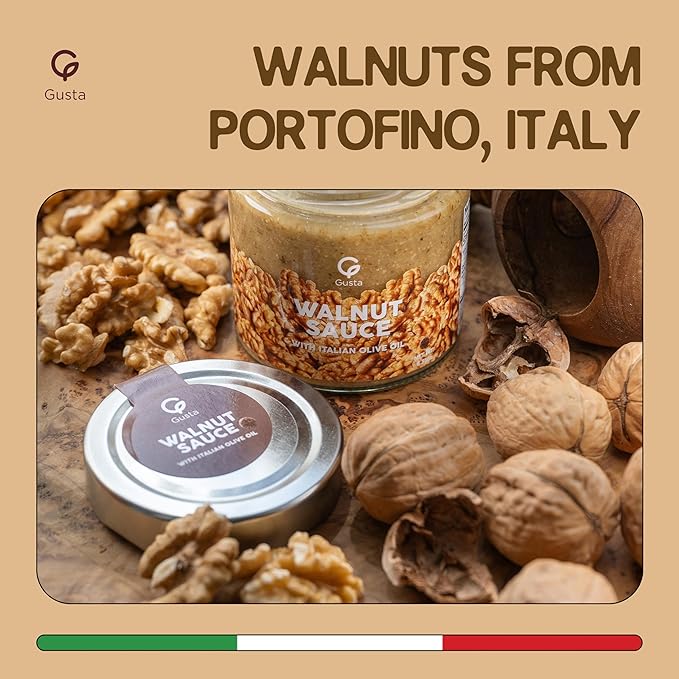 Authentic Italian Walnut Sauce - Traditional Ligurian Recipe with Italian Olive Oil - Salsa di Noci - Rich Creamy All-Natural Gourmet Sauce - Imported from Italy - 180g Jar
