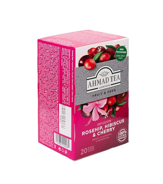 Ahmad Tea Rosehip &amp Cherry Infusion 20-Count Tea Bags Rosehip Hibiscus &amp Cherry  1.4 Oz (Pack of 6)