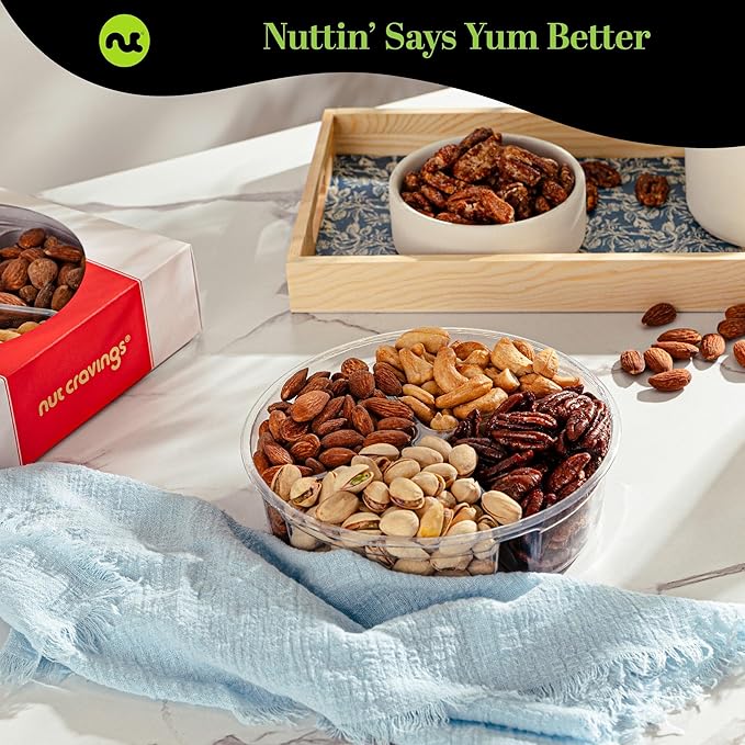 NUT CRAVINGS - Easter Mixed Nuts Gift Basket in Red Gold Box (4 Assortments) Ramadan Gifts Treats for Adults Food Arrangement Healthy Snack Care Package Kosher