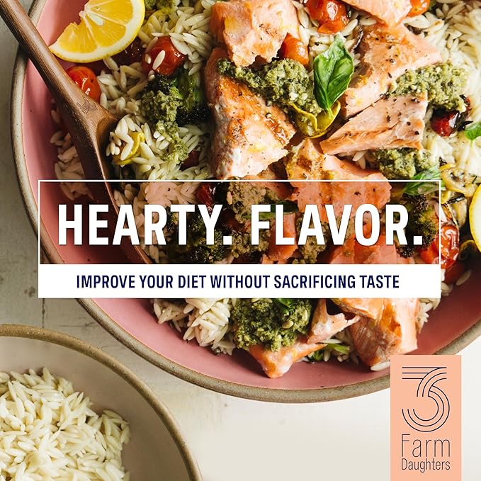Three Farm Daughters X Molly Yeh High Fiber Orzo Pack Irresistible Low GI Non GMO Orzo Pasta Noodles Low Net Carb Made in the USA from Just 2 Simple Ingredients 12 oz. (4 Pack)