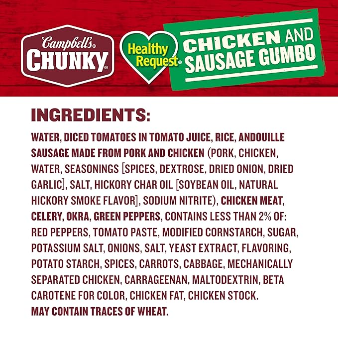 Campbell’s Chunky Soup Healthy Request Chicken and Sausage Gumbo 18.8 oz Can (Case of 12)