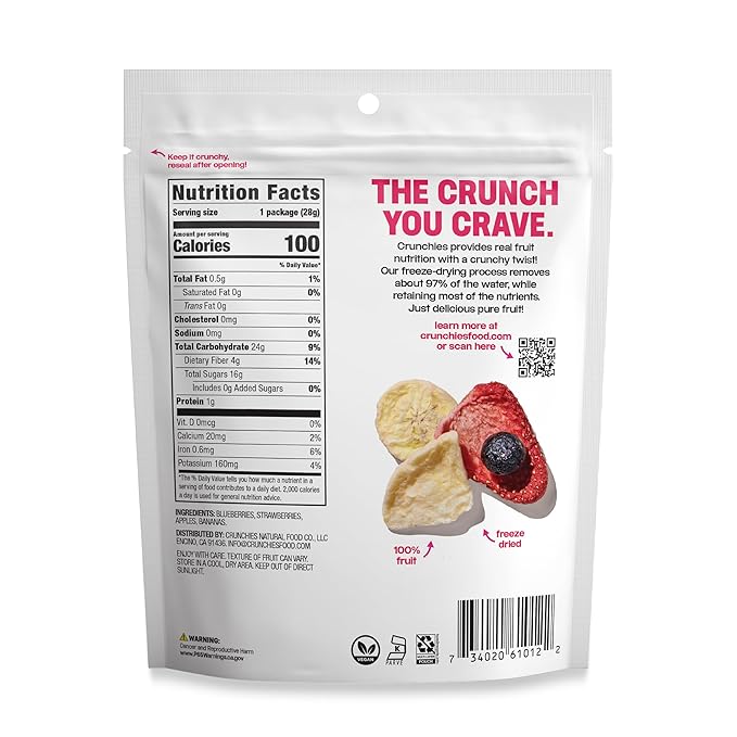 Crunchies Freeze-Dried Fruits 100% All Natural Crispy Fruit Non GMO and Kosher Resealable Freeze Dried Fruit Snack Packs Pack of 6 (Mixed Fruit)