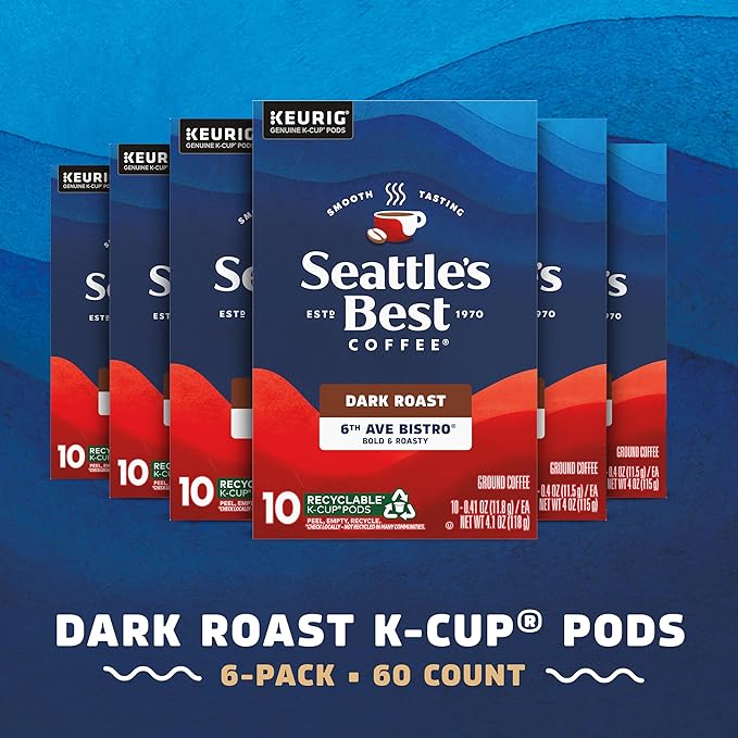 Seattle’s Best Coffee Dark Roast K-Cup Coffee Pods 6th Ave Bistro 100% Arabica 6 Boxes (60 Pods Total)