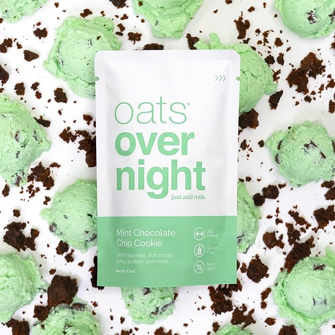 Oats Overnight Mint Chocolate Chip Cookie 8 Pack &amp Chocolate Chip Cookie Dough 8 Pack - 20g Protein High Fiber Breakfast Shake - Gluten Free Non GMO Oatmeal
