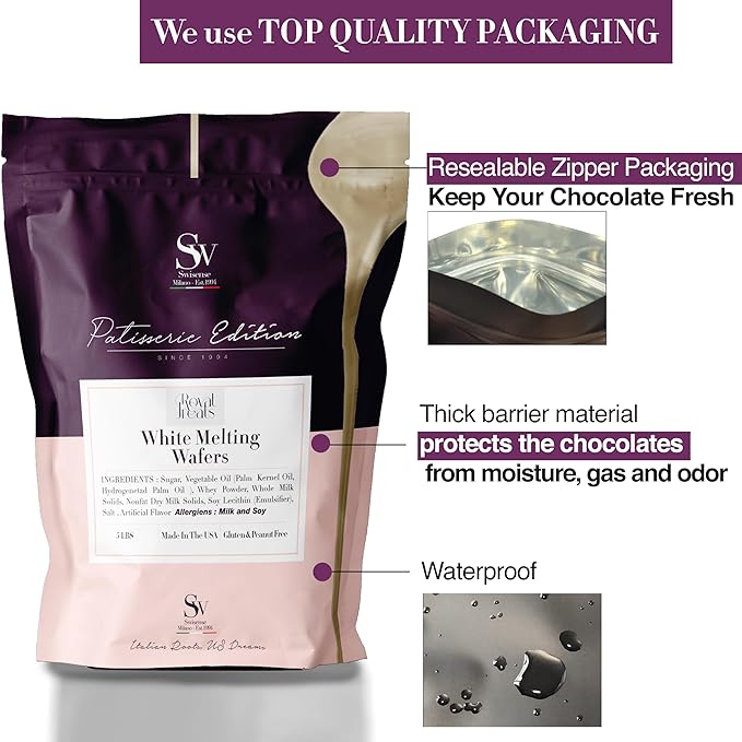 White Melting Chocolate Candy Melts | White Chocolate Melts 5 Lbs| Melting Chocolate Wafers Chips in Healthy Resealable Packaging Perfect for Baking Dipping Chocolate Fountain Fondue Coating Wafer