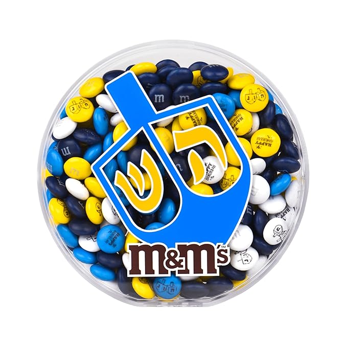 M&ampM'S Milk Chocolate Round Hanukkah Gift Box - Blue Yellow &amp White M&ampM'S Chocolate Candies with Hanukkah Themed Images