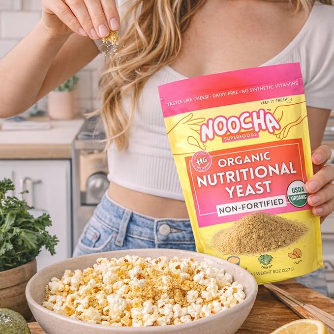 NOOCHA Organic Nutritional Yeast Flakes – Non-Fortified Vegan Cheese Seasoning Dairy-Free Gluten-Free High Protein Savory Sprinkle for Popcorn Pasta &amp Veggies – 8 oz