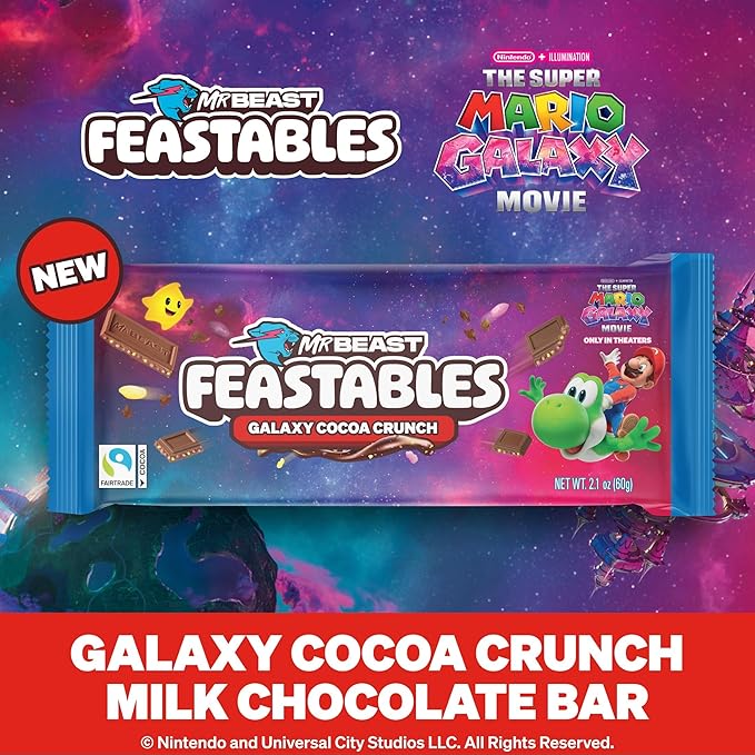 MrBeast Feastables Galaxy Cocoa Crunch Chocolate Bar 10 Count Limited Edition for The Super Mario Galaxy Movie 60g Each