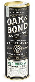 Rye Whiskey Barrel Aged Coffee Costa Rica Single Origin Small Family Farm Whole Coffee Bean Medium Roast w/Flavor Notes of Cocoa Almond Sweet Rye Green Apple by Oak &amp Bond Coffee Co. – 10oz.