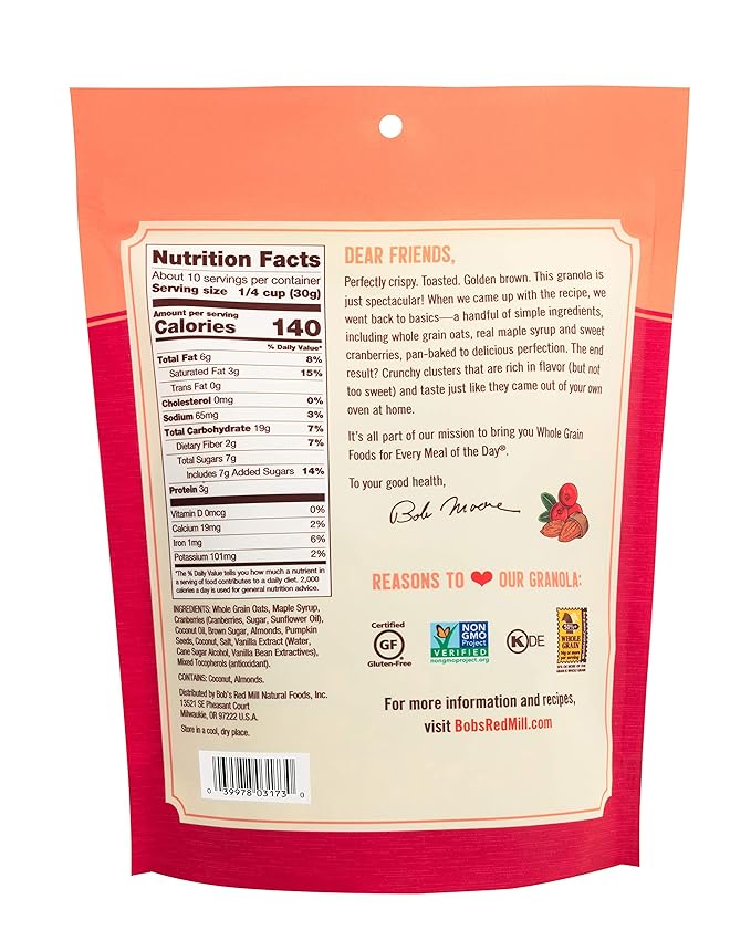 Bob's Red Mill Cranberry Almond Granola 11oz (Pack of 6) - Non GMO Whole Grain Kosher