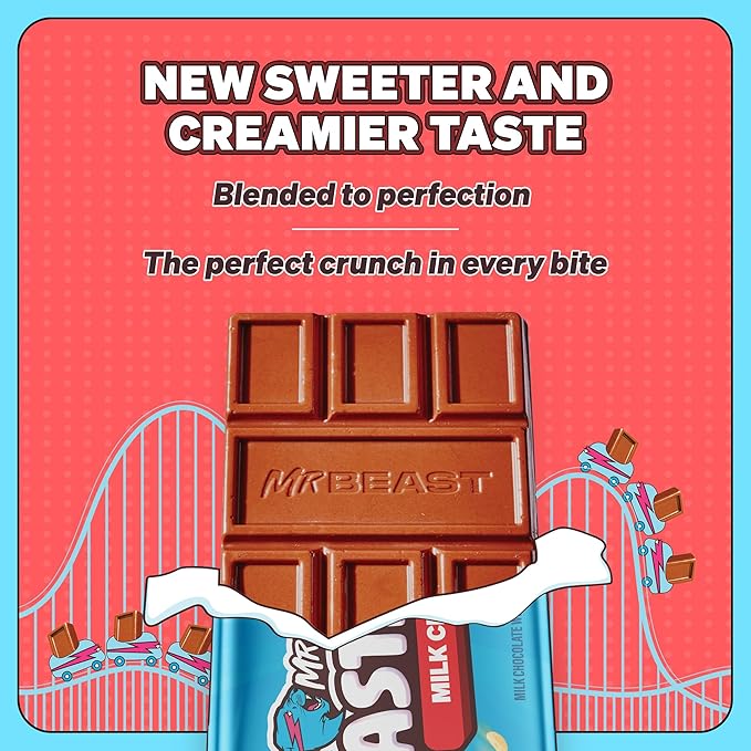 MrBeast Feastables Milk Chocolate Crunch Bar Full Size 24 Count Crispy &amp Creamy Chocolate Candy Fairtrade Cocoa 1.24oz Each