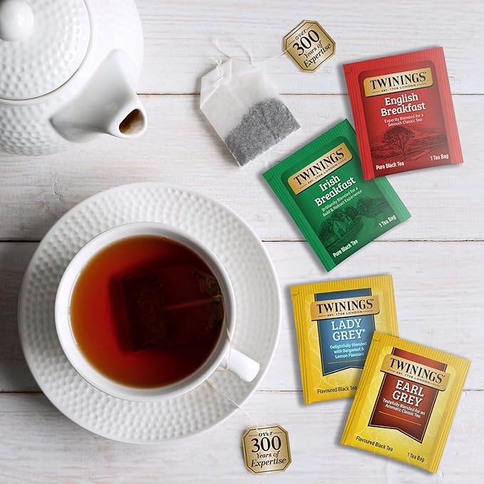 Twinings Tea Bag Sampler Variety with Brown Wooden Organizer (60 Tea Bags) 40 Different Flavors Gift for Tea Lovers: Women Men Mom Dad Family Friends Couples