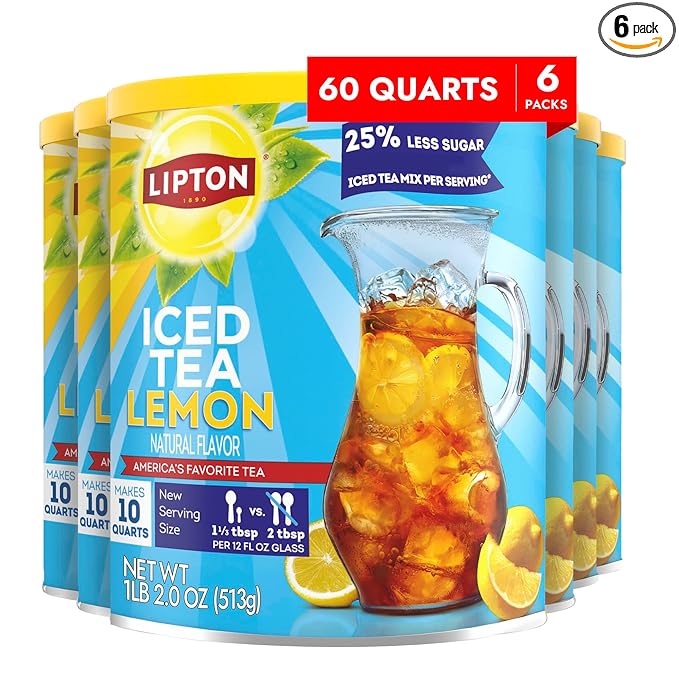 Lipton Reduced Sugar Iced Tea Mix Lemon Flavor Makes 10 Quarts (Pack of 6)