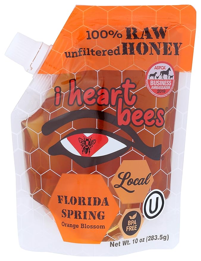 I HEART BEES - Florida Spring Orange Blossom Honey - 2 Pouches - 10 Ounces Each - Raw and Unfiltered Honey Kosher Certified