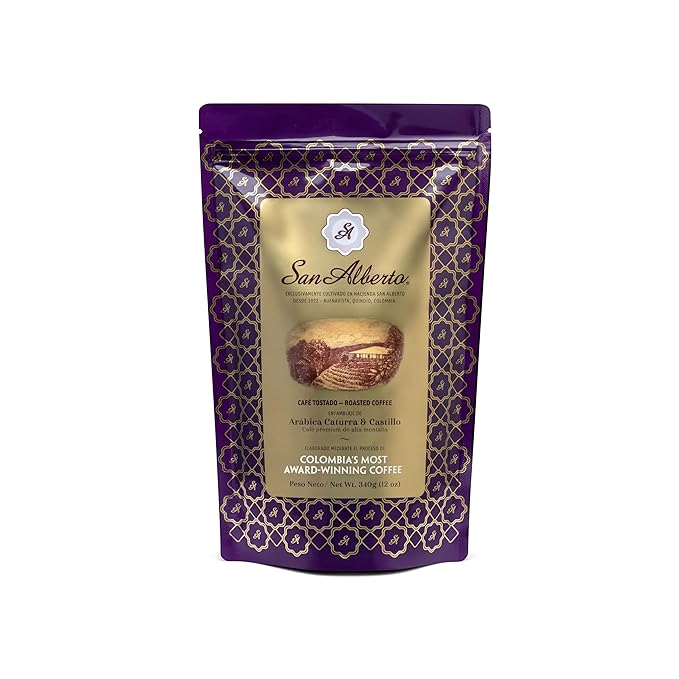 San Alberto Ground Coffee - Single Origin &amp Specialty Colombian Arabica Coffee Medium Roast with Caramel &amp Dark Chocolate Notes - 12 oz