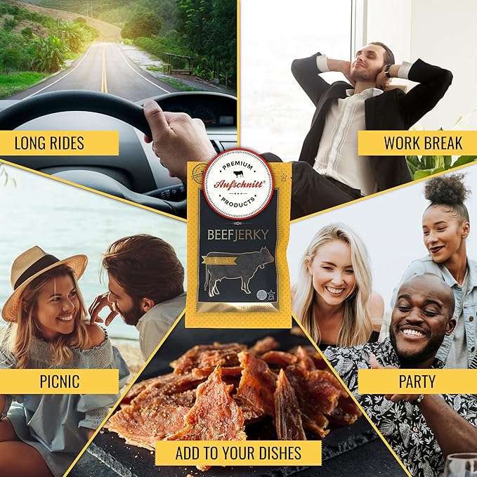 Aufschnitt Grass Fed Beef Jerky - Low Sodium Certified Kosher - Made in USA - Keto Friendly - 12 Pack Teriyaki