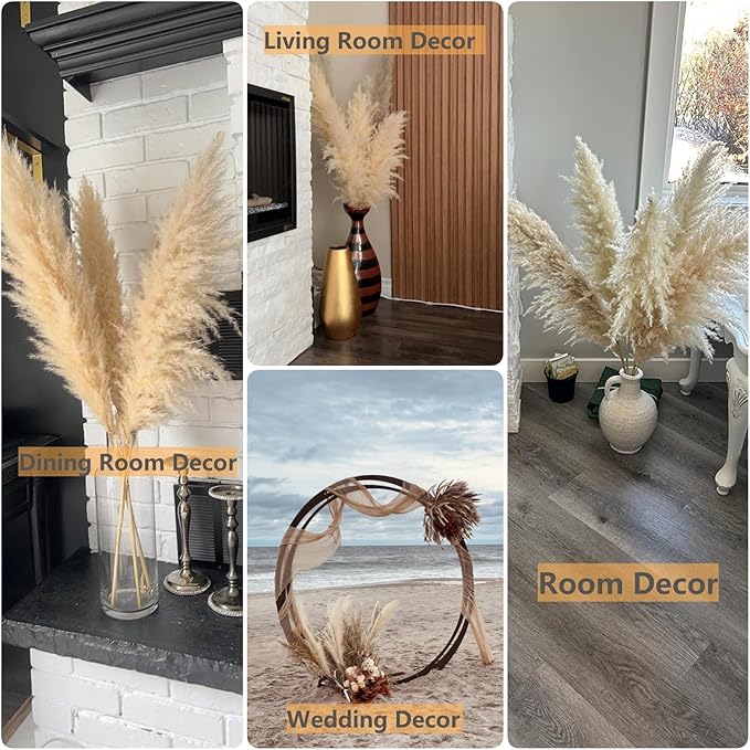 10 PCS 40 Tall Pampas Grass Stems in Natural Beige Add a Boho Touch to Your Space—Pompas Grass Ideal for Floral Arrangements Floor Vases Weddings and Creating a Bohemian Ambiance at Home.