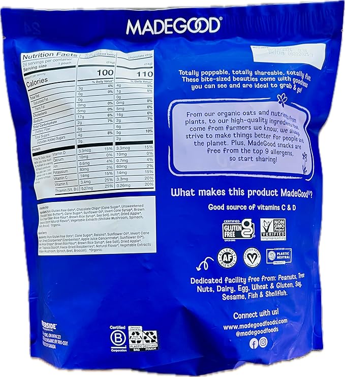 Organic Granola Bites Variety Pack (Chocolate Chip &amp Mixed Berry) 24 Count Nut-Free Gluten-Free USDA Organic School Safe Snacks