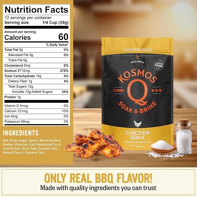 Kosmos Q Chicken Brine Soak Brown Sugar &amp Worcestershire Spice Mix For Whole Bird Breasts Tenderloins Grilling Roasting Smoking Locks In Moisture Savory Flavor Easy Mix Directions 16 Oz