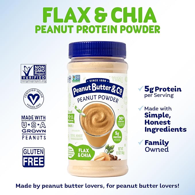 Peanut Butter &amp Co. Flax &amp Chia Peanut Powder Non-GMO Project Verified Gluten Free Vegan 6.5 Ounce Jars (Pack of 6)