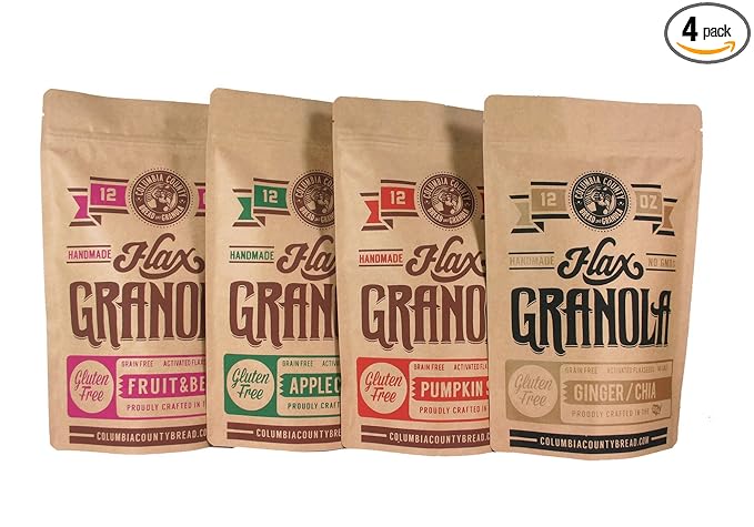Flax Granola - Variety Pack: Fruit &amp Berry Pumpkin Spice Ginger Chia and Apple Cinnamon - The Plan Friendly Gluten Free - 12 oz 4 pack