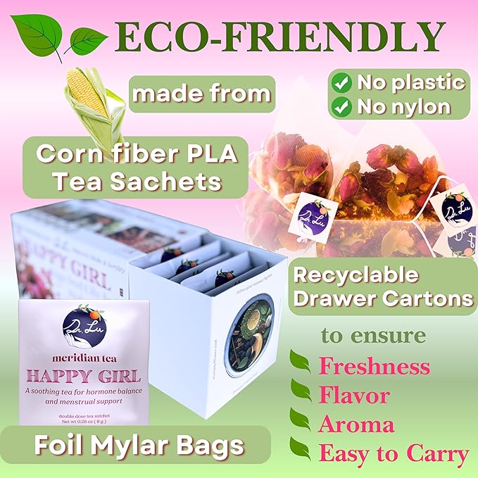 2 Pack of Dr. Lu's Happy Girl Tea | 100% Natural Herbal Tea for Hormone Balance Menstrual PMS PCOS &amp Menopause | Antioxidant &amp Anti-Aging Rose Tea with Raspberry Leaf Cranberries Goji Ber