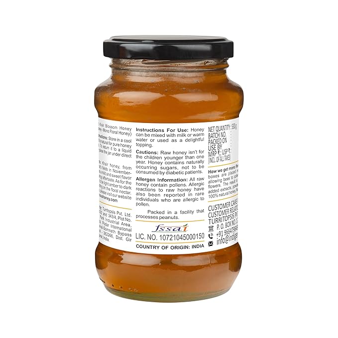 INDIGENOUS HONEY Khair Honey Raw Organic Natural Pure Unprocessed NMR Tested Unpasteurized Unheated 530g Glass Jar Pack of 1
