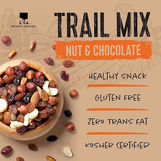 Natural Cravings Trail Mix Snack Packs - Individual 3.5 oz Bags - Nuts &amp Chocolate Dried Fruit Mix &amp Nuts Mix with Peanuts Dried Cranberries Raisins Chocolate Gems - Trail Mix Individual Pa