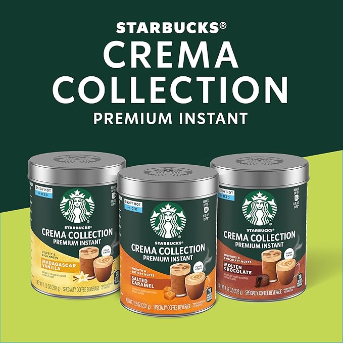 Starbucks Crema Collection Premium Instant Madagascar Vanilla Flavored Instant Coffee 100% Arabica Beans 3 Tins (7.12 Oz Each)