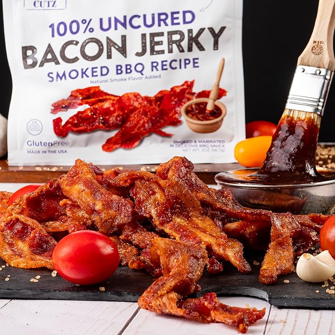 Bacon Jerky Variety Pack | 5 Flavors &amp Up to 24g Protein Per Bag | Fully Cooked Tender Easy to Chew USA Made High Protein Carnivore Snacks | Unique Gifts for Men (5 Bags)
