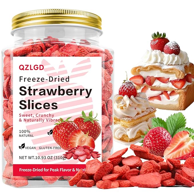 QZLGD Freeze Dried Strawberries Sliced 10.93oz/310g frozen strawberries fruit snacks for Kids or Adults For Garnishing Cocktails Cake Decoration Baking Fruit Sorbet