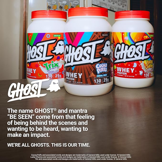 GHOST Whey Protein Powder Lucky Charms Cereal Milk - 2LB 25G of Protein - Whey Protein Isolate &amp Concentrate Blend - Post Workout Fitness &amp Nutrition Shakes Smoothies &amp Baking - Soy &am
