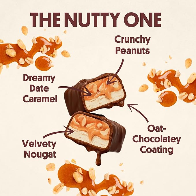 Harken Sweets The Nutty One Oat Milk Chocolate Candy Bars with Peanuts and Date Caramel Sweetened with Dates and No Sugar Added High Fiber Snack Gluten-Free Plant-Based 12 Bars