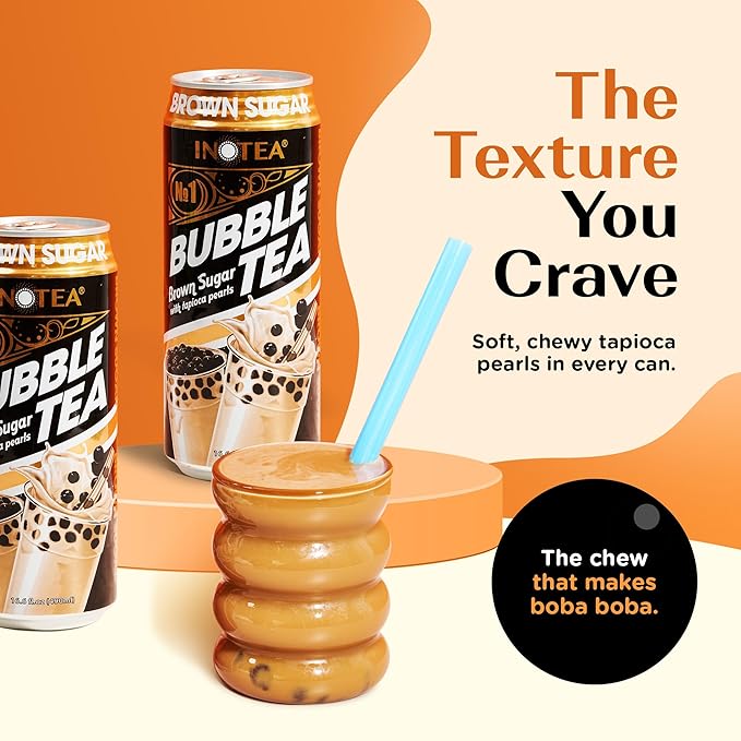 Inotea Bubble Tea with Tapioca Pearls - Delicious Instant Boba Tea - Ready-to-Drink Black Milk Tea - Comes in Large 16.6 oz Cans - Enjoy Real Boba Without the Long Lines - Brown Sugar - 12 pack