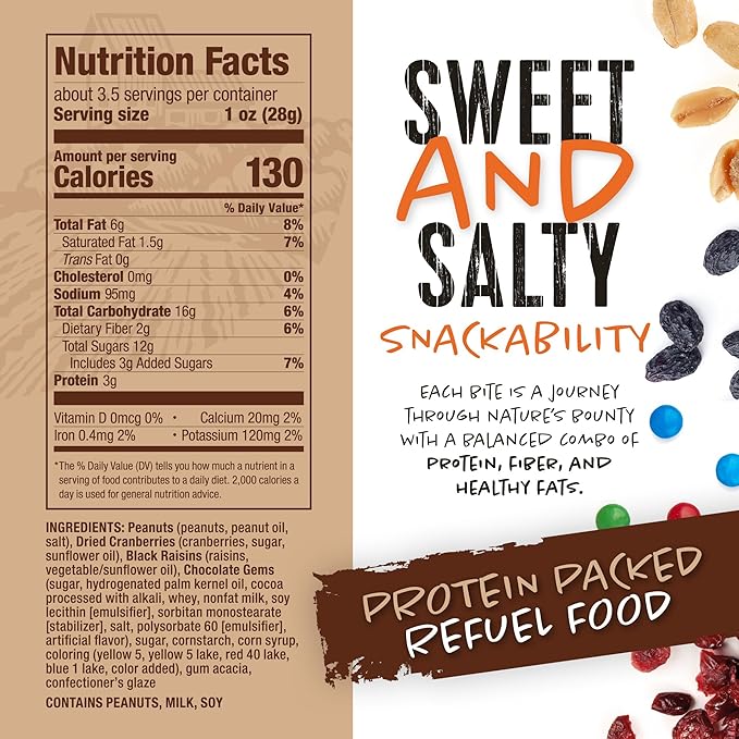 Natural Cravings Trail Mix Snack Packs - Individual 3.5 oz Bags - Nuts &amp Chocolate Dried Fruit Mix &amp Nuts Mix with Peanuts Dried Cranberries Raisins Chocolate Gems - Trail Mix Individual Pa