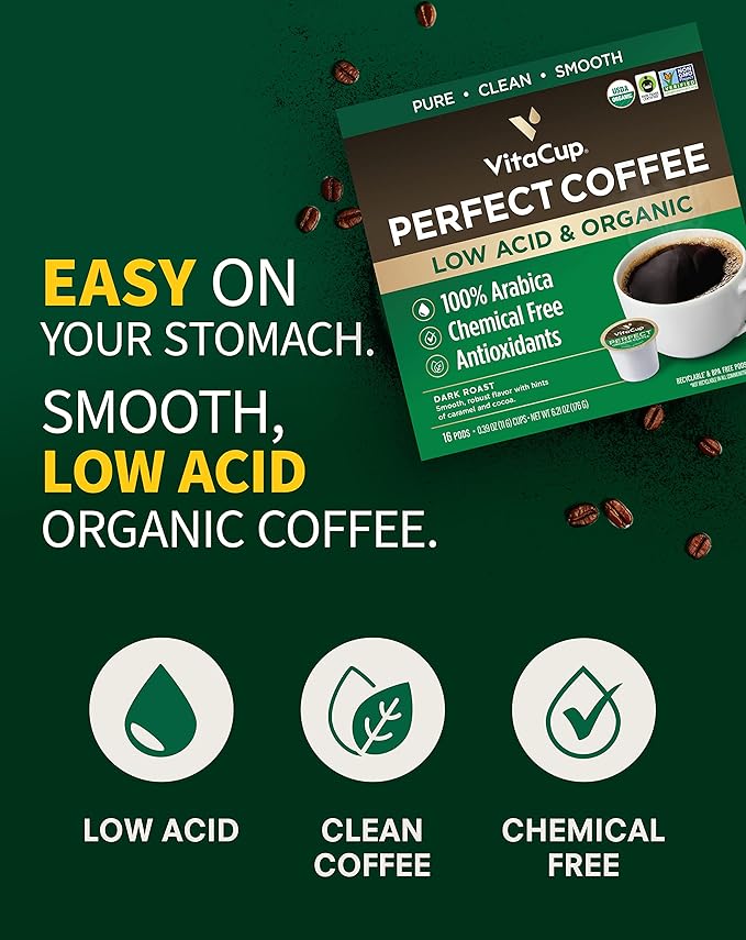 VitaCup Coffee Pods 40ct 4 Unique Wellness Blends with MCT Oil Garcinia Cambogia Lion’s Mane Chaga &amp Low-Acid Organic Dark Roast – Full-Bodied Arabica Coffee Pods for Energy Focus Immunity &