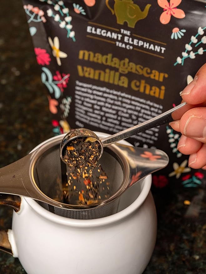 Madagascar Vanilla Chai Tea Organic Loose Leaf Chai Tea – Black Tea with Chai Spice Blend – Great Hot or Iced Chai Latte – 8 oz Resealable Bag (Makes 100 Cups) – The Elegant Elephant