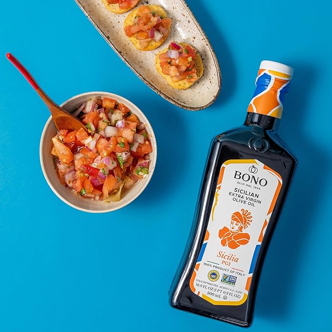 Bono Sicilian PGI Extra Virgin Olive Oil | Certified Gluten Free | Clean Label Project Purity Award Winner | Cold Extracted | 100% Product of Italy | Non-GMO Verified 16.9 Fl Oz