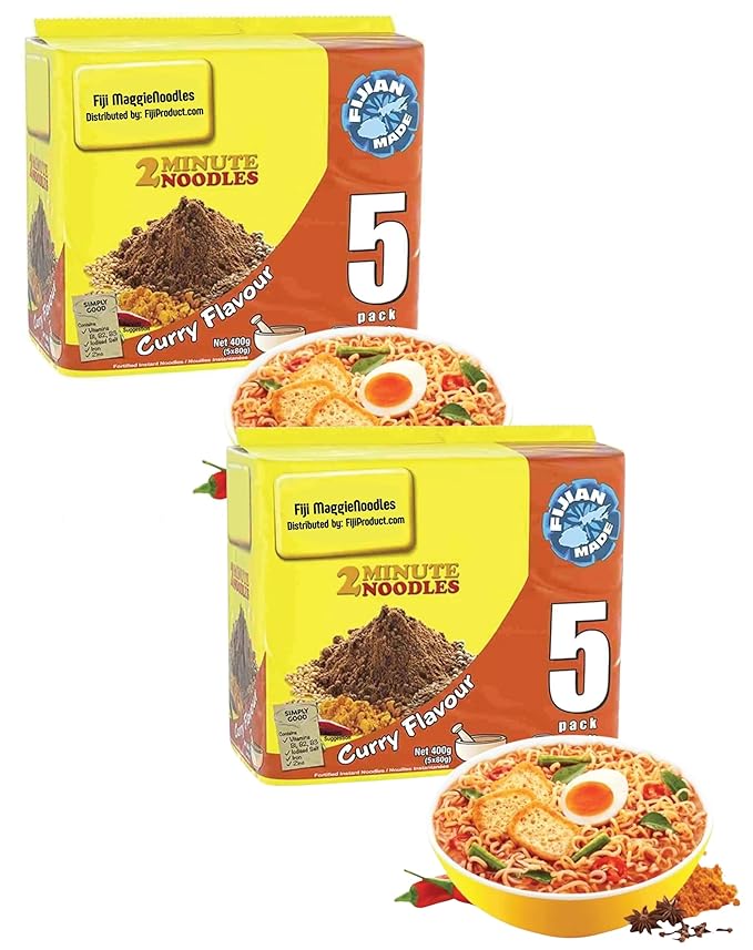 2 Minute Instant FIJI Noodles - Mild Spicy CURRY Flavor with Seasonings (2 x 5 Packs) To boost the goodness in your bowl So Delicious Meal in 2 Minutes