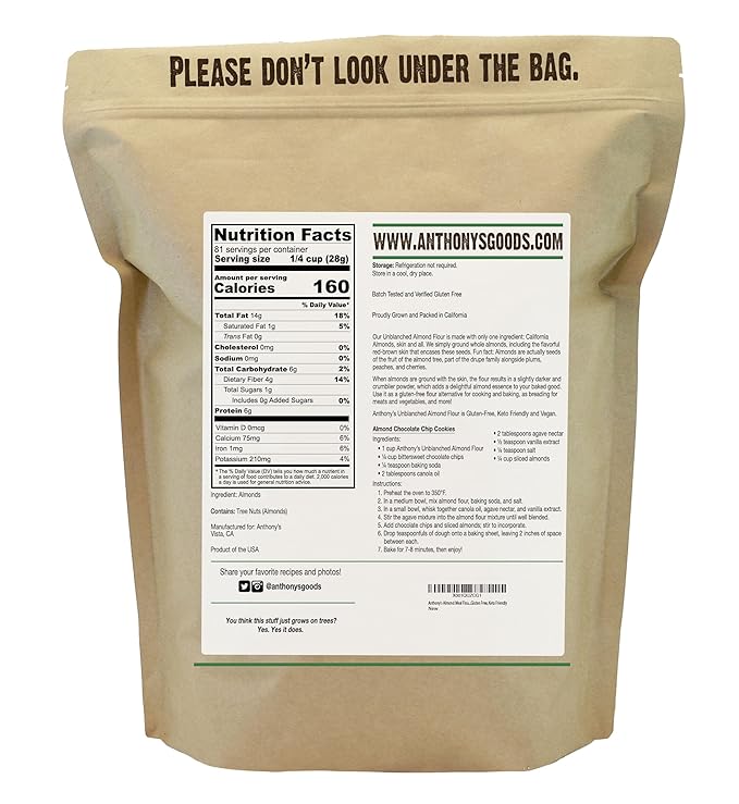 Anthony's Almond Meal Flour Unblanched 5 lb Gluten Free Non GMO Keto Friendly