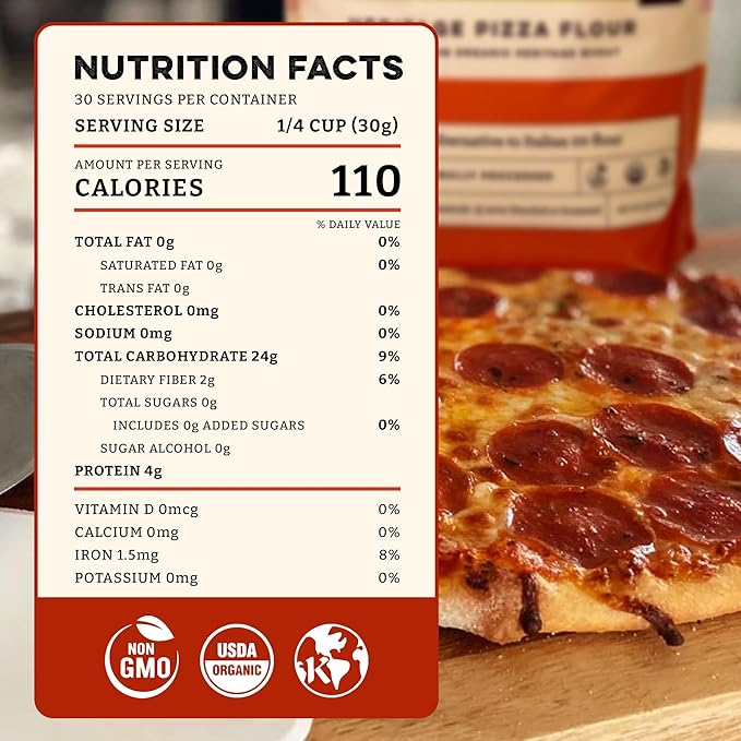 Sunrise Flour Mill USDA Organic Heritage Pizza Flour - 5 lbs | Milled from Hard Red Wheat | Easier to Digest with Less Bloating | No Bleaching or Bromating | Zero Additives