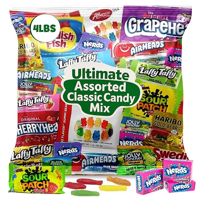 ULTIMATE Assorted Classic Candy Mix Variety Pack (4 Lbs.) Mega Variety! Fun Size Individually Wrapped Minis Bulk Assortment Perfect Treat Mix For Candy Bowls Parties Parades &amp Piñatas! (4 Po