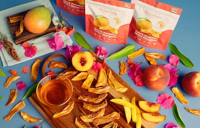 Earthside Farms - Dried Organic Mango Variety Pack Original Citrus Splash Lime Kick and Peach Paradise Dried Organic Mangoes Gluten Free No Added Sugar Non GMO Organic Vegan No Preservatives
