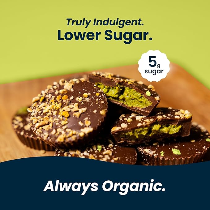 Chocxo Milk Dubai Chocolate Pistachio Cups - Lower Sugar Organic NonGMO Keto Gluten Free Kosher. 43% Cacao No Artificial Sweeteners/Sugar Alcohols 3.45 oz (Pack of 6)