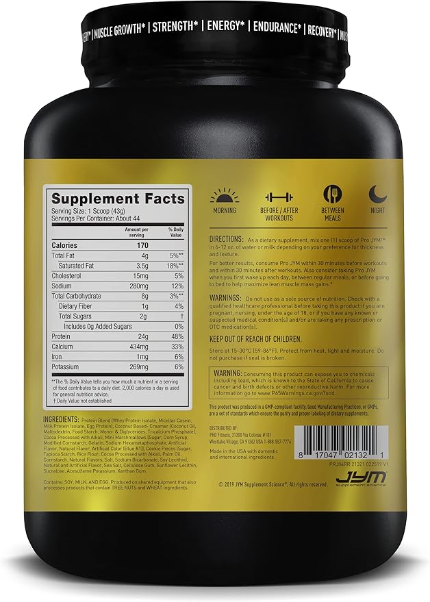 Pro JYM Rocky Road Protein Powder - Whey Protein Isolates Casein &amp Milk Protein Lean Muscle Building for Men &amp Women JYM Supplement Science 45 Servings